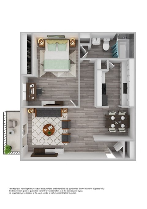 Floor plan for 1 bed, 1 bath, 602 sqft